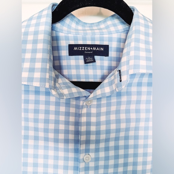 Mizzen+Main Leeward Dress Shirt in Light Blue Gingham, Size L, Classic Fit - Picture 5 of 13